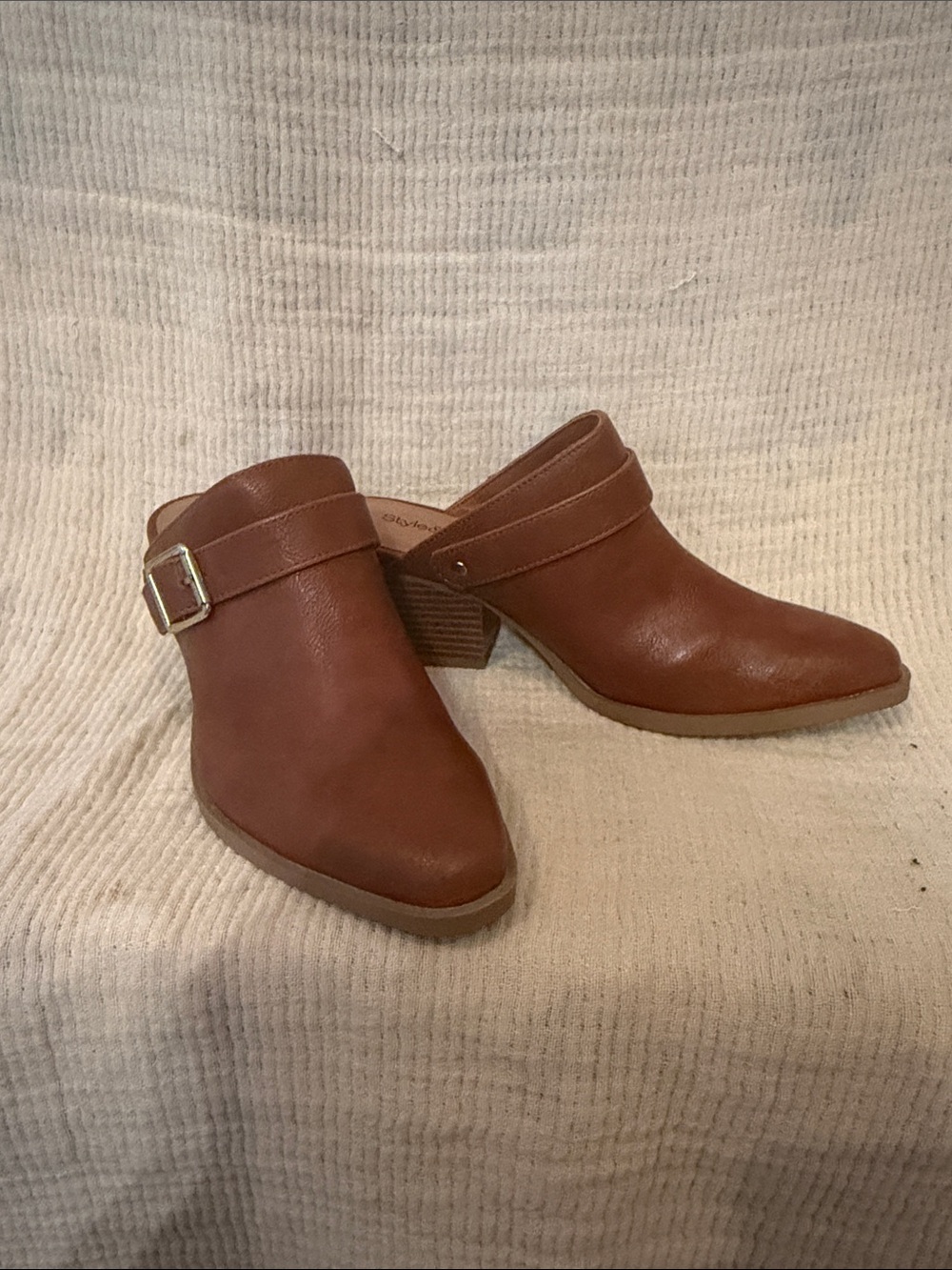 Style & Co. Cognac Brown Leather Mule Clogs with Buckle